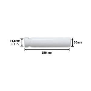 Tube de rallonge blanc, 44,8 mm (G 1 1/2) x 50 mm x 250 mm, pour rallonge de siphon.