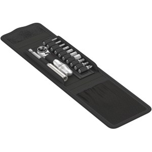 Wera Bit-Set Bicycle, set da 12 pezzi in custodia pieghevole nera con inserti, cricchetto e supporto.