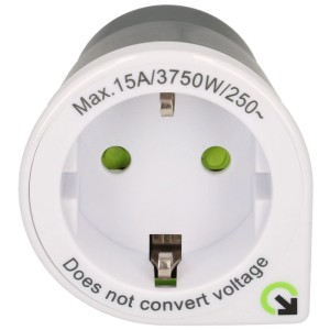 Weiß-schwarzer Reiseadapter Europe - USA, 125 V, für Reisen in die USA.