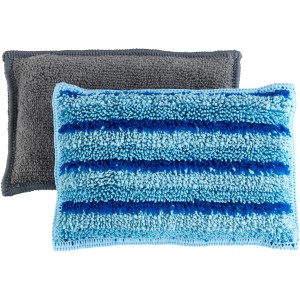 Wenko Set de 2 éponges microfibre Miko, gris et bleu rayé.