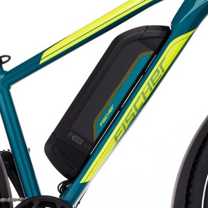 Gros plan : Fischer E-Bike Trekking-Rad Terra 2.1 Junior avec batterie sur le cadre.