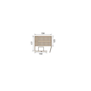 Plan de la sauna en bois massif Weka Sauna Varberg Gr. 2 avec dimensions.