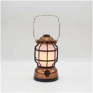 Lanterne de camping LED avec lumière blanche chaude et effet flamme, idéale pour le camping.