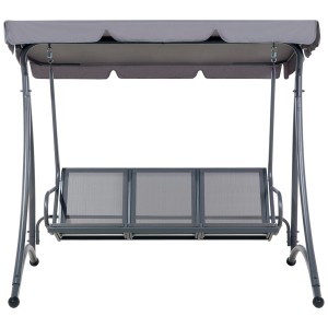 Balancelle de jardin Beliani Bogart grise en métal avec toit solaire et assise en maille pour 3 personnes.