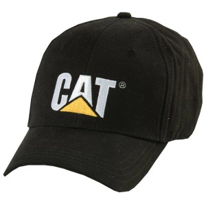 Cappellino Cat nero in cotone con logo ricamato per abbigliamento da lavoro.
