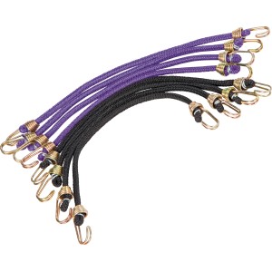 Lot de 8 tendeurs élastiques LUX en caoutchouc (25 cm) avec crochets en métal, 4 violets et 4 noirs, pour voyage et transport.