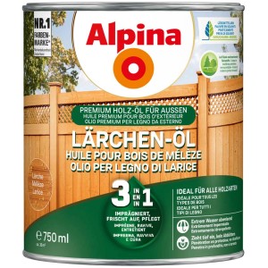 Dose Alpina Lärche-Öl 750ml für Holzpflege und Wetterschutz im Außenbereich.
