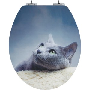 Sedile WC baliv Piorini con motivo gatto, chiusura ammortizzata, anima in legno MDF.