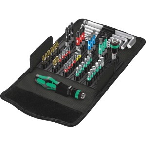Wera Bit-Set Kraftform Kompakt 100, 52 pièces, avec tournevis, embouts et clés Allen dans une boîte de rangement pratique.