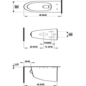 Disegno tecnico WC sospeso Laufen Pro Compact, senza brida, con dimensioni.
