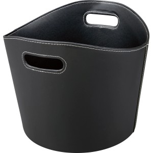 Panier à bûches noir aspect cuir, Ø 39 cm, avec poignées pour accessoires de cheminée.