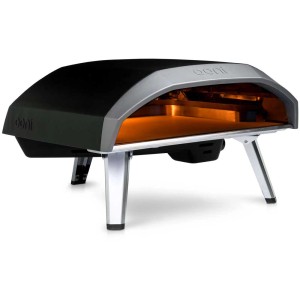 Forno per pizza a gas Ooni Koda 16 con piano di cottura in cordierite e gambe argentate.