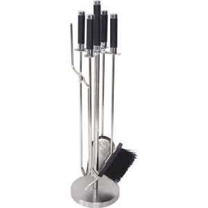 ACCENTE set d'outils de cheminée 5 pièces en acier inoxydable avec support, pelle, balai, pince, tisonnier. Accessoires de poêle.