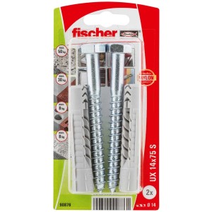 Fischer Tassello universale UX 14x75 S K NV, 2 pezzi, per una presa sicura in diversi materiali.