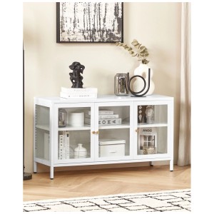 Vitrine blanche Beliani Newport en acier avec portes en verre, 65x115x35 cm.