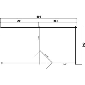 Plan Alpholz abri de jardin pentagonal Liwa, toit en croupe, 575x274 cm, bois non traité.