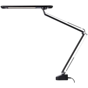 Lampada a morsetto LED nera in metallo, 12W, per illuminazione da tavolo di design.