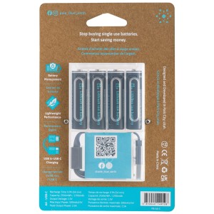 Pale Blue AA USB-C batterie, confezione da 4. Batterie AA ricaricabili con tecnologia al litio.