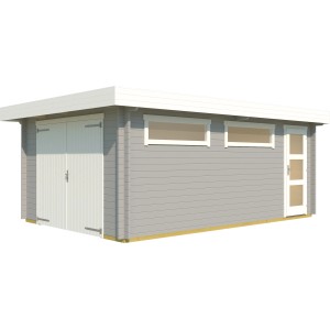 Garage singola Weka 441 grigio chiaro con porta in legno, finestra e porta.
