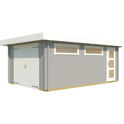 Weka Einzelgarage 441 Hellgrau mit Holztor