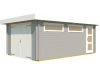 Weka Einzelgarage 441 Hellgrau mit Holztor