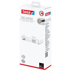 Tesa Étagère de douche Deluxxe Chrome pour montage mural sans perçage, en boîte.