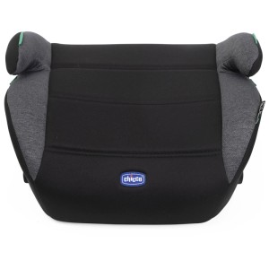 Seggiolino auto Chicco Quasar Fix i-Size Obsidian, rialzo per bambini. Design imbottito in nero e grigio.