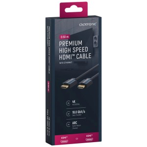 Cavo HDMI Clicktronic, 0.5 m, nero, alta velocità con Ethernet. Cavo per computer e multimedia.