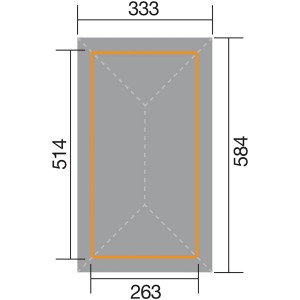 Layout del padiglione Weka Gartenoase 651 B, dimensioni: 333x584 cm, dimensioni base: 514x263 cm. Ideale come gazebo da giardino.