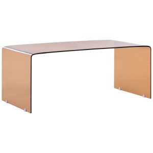 Table basse Kendall minimaliste en verre de sécurité marron, rectangulaire aux bords arrondis. Design moderne pour salon.