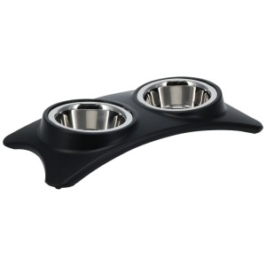 Ensemble de gamelles en acier inoxydable, 2 pièces, avec support noir pour chiens et chats.