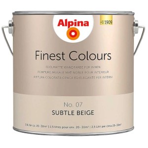 Barattolo di pittura murale Alpina Finest Colours Subtle Beige, finitura opaca per interni.