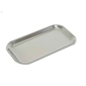Piccola salsiera rettangolare in acciaio inox argentato per utensili da barbecue.