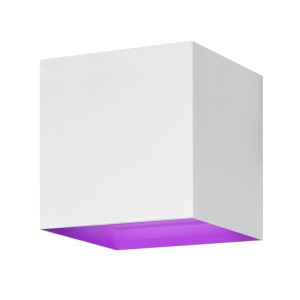 Lampada da parete smart Hombli bianca in alluminio con illuminazione viola.