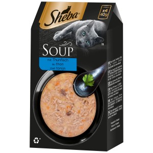 Sheba Soup mit Thunfischfilet, 4x40g, Katzen-Nassfutter im Portionsbeutel.