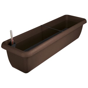 Jardinière marron Aqua Andalucia avec système d'arrosage et indicateur de niveau d'eau.
