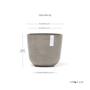 Pot de fleurs Ecopots Oslo Mini, braungrau, 19 cm. Design scandinave pour intérieur et extérieur.