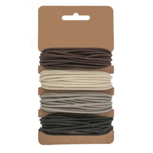 Élastiques beiges, gris, marrons et noirs (Ø 2 mm) pour loisirs créatifs.