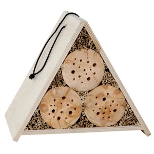 Hotel per insetti Neuenburg FSC® in legno di pino con canne e cilindri.