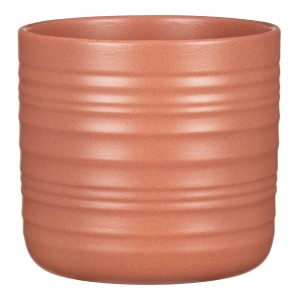 Scheurich vaso Cottage, argilla bruciata arancione, Ø 12 cm, con texture a coste orizzontali.