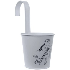 Vaso sospeso Videx grigio con motivo pettirosso, ideale per balconi e giardini.