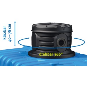 Gros plan : cuve plate bleue 4rain Flat M (12 000 l) avec puits de dôme noir rotatif.