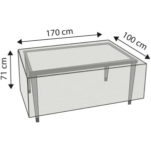 Illustrazione di una copertura protettiva grigia Happy People per tavoli da giardino con dimensioni.