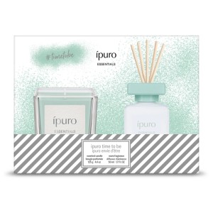 Ipuro Essentials Time to be Geschenkset mit Duftkerze im Glas und Raumduft-Diffuser mit Stäbchen in Box.