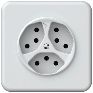 Prise encastrée blanche avec 3 connexions de type 13 pour une utilisation intérieure.