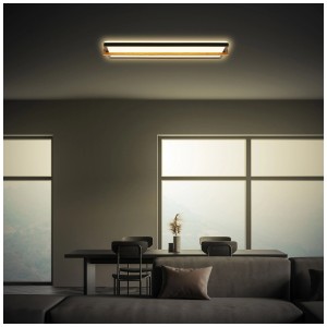 Plafonnier LED rectangulaire Briloner avec décor bois, 22W, lumière blanc chaud.