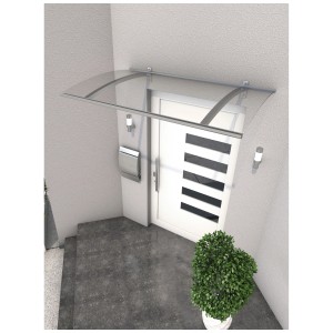 Moderna tettoia Gutta PT/LD in acciaio inox e vetro acrilico, 150x90 cm, protegge l'area d'ingresso.