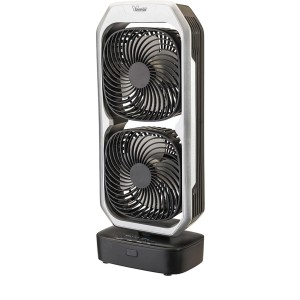 Bimar Akku-Ventilator VTR2, schwarz-silber, mit zwei neigbaren Lüftern. Kabelloser Standventilator für flexible Kühlung.