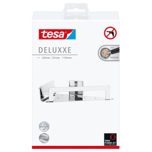 Emballage de l'étagère d'angle de douche chromée Tesa Deluxxe, étagère de douche murale sans perçage.