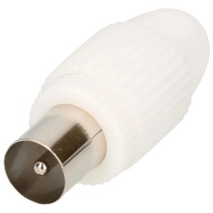 Connettore antenna IEC Schwaiger bianco per cavo coassiale e connessione antenna.